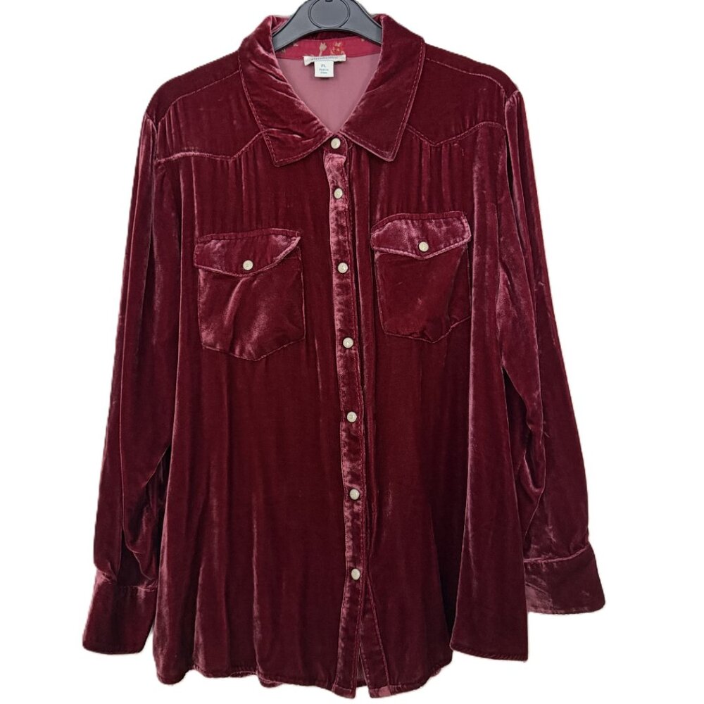 Sundance Cassity Velvet Shirt PL Burgundy Western Pearl Snap Silk Blend - Picture 2 of 10